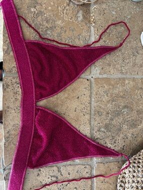 Oseree bikini lumiere metallic swim swimwear triangle Sparkling Magenta glitter